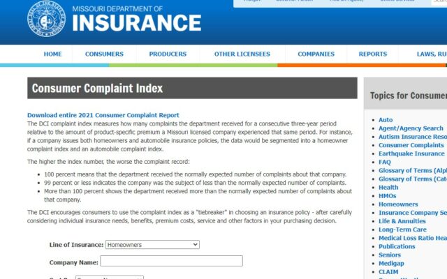 Consumer Complaint Index Can be Used When Choosing an Insurer